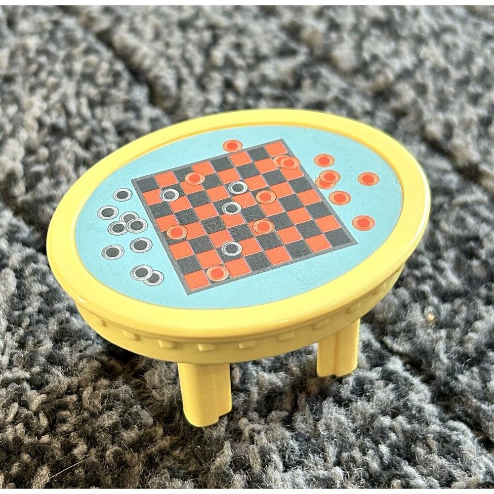 Fisher-Price Vintage Loving Family Dollhouse 1999 Yellow Checkers Game Table